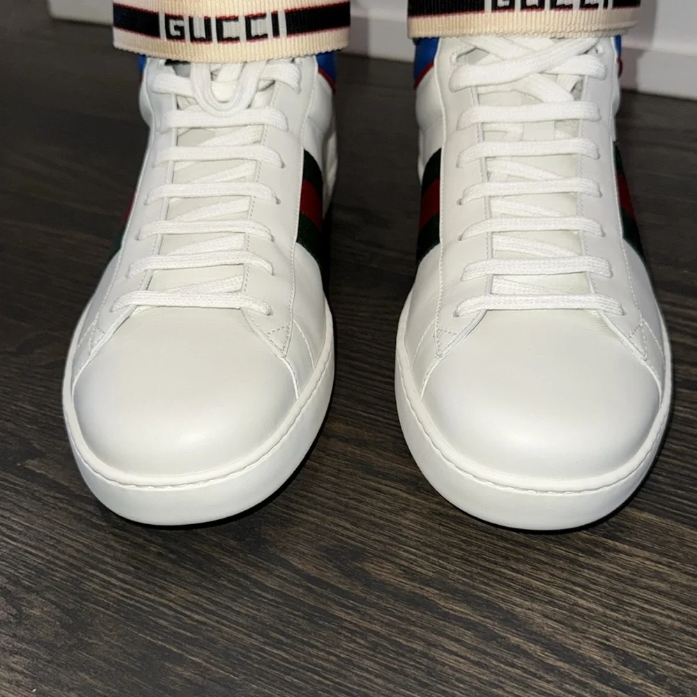 Gucci Leather Ace Stripe High Top Sneaker-523472-Authentic-NIB